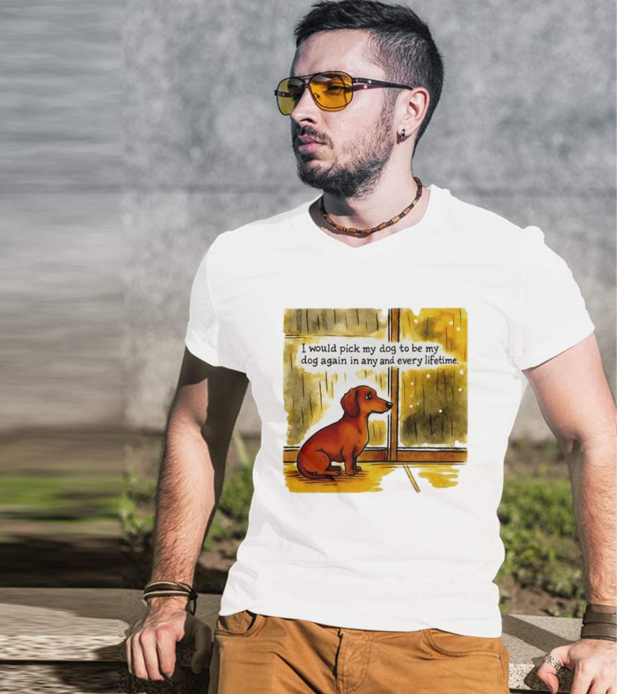 I Would Pick My Dog To Be My Dog Again In Any And Every Lifetime Dachshund By Window T-Shirt