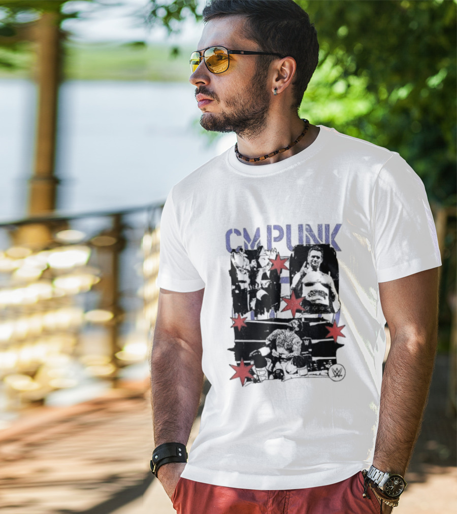 CM Punk WWE Chicago Stars Collage Wrestler Fan Favorite T-Shirt