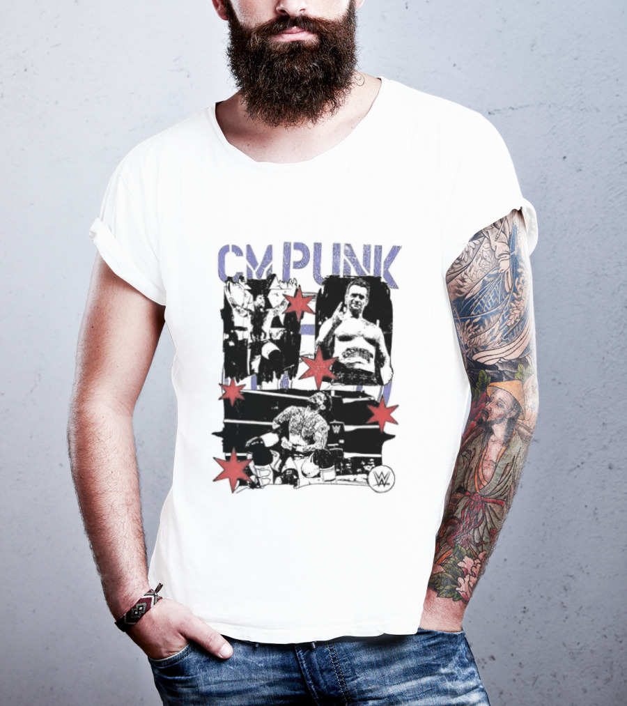 CM Punk WWE Chicago Stars Collage Wrestler Fan Favorite T-Shirt