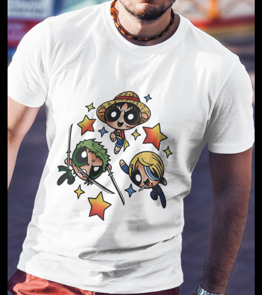 Luffy Zoro Sanji Fusion One Piece Powerpuff Girls Crossover Cute Anime Stars T-Shirt