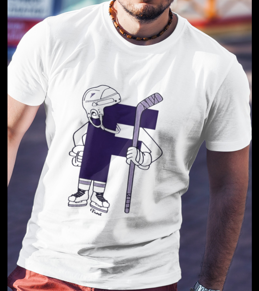 Minnesota Frost Hockey Character With Stick And Helmet T-Shirt