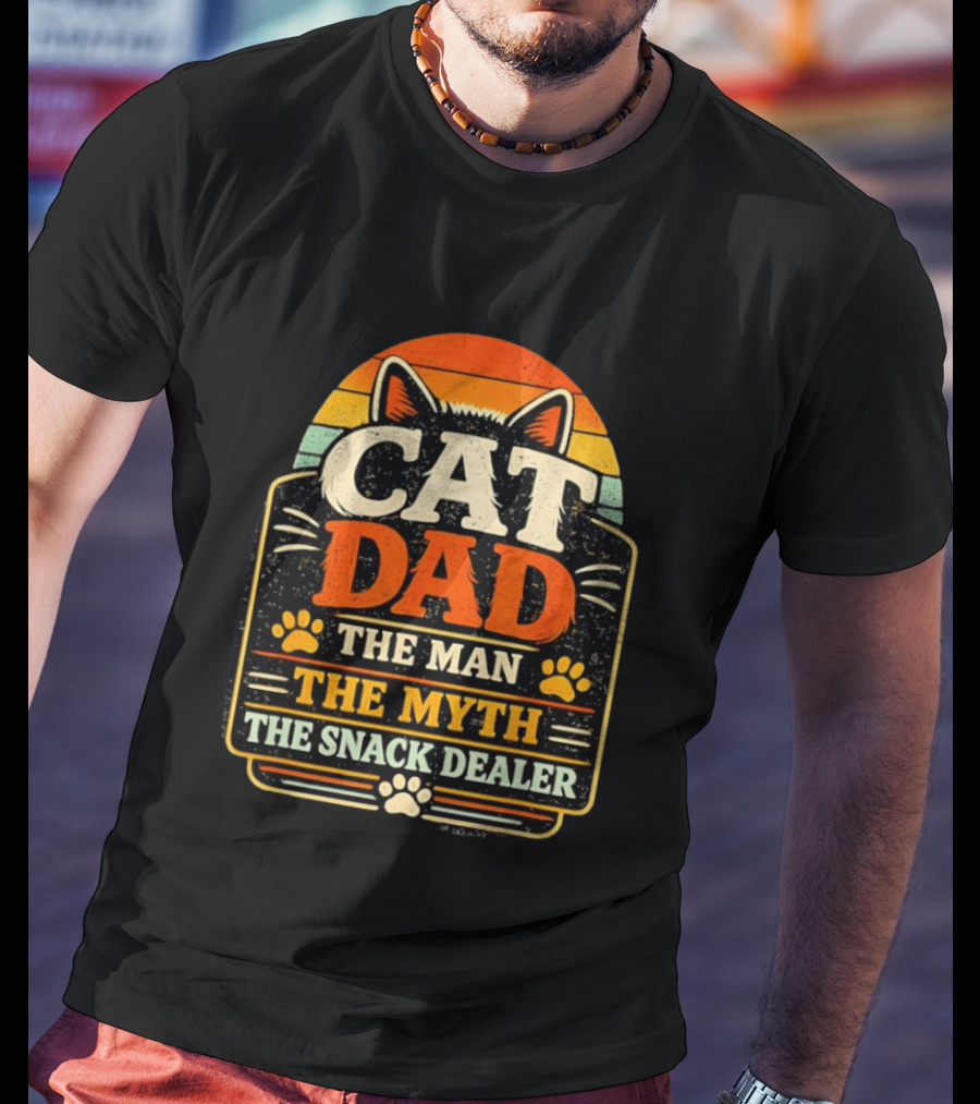 Cat Dad The Man The Myth The Snack Dealer Retro Cat Ears And Paws T-Shirt