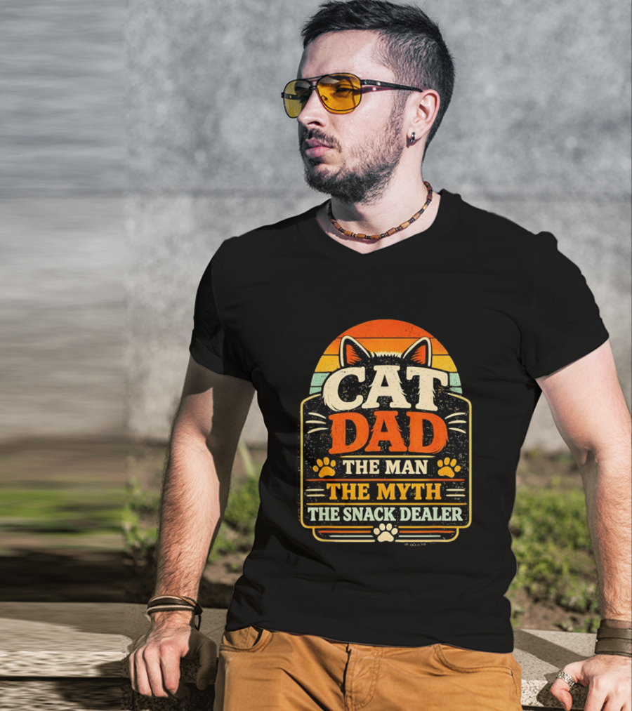 Cat Dad The Man The Myth The Snack Dealer Retro Cat Ears And Paws T-Shirt