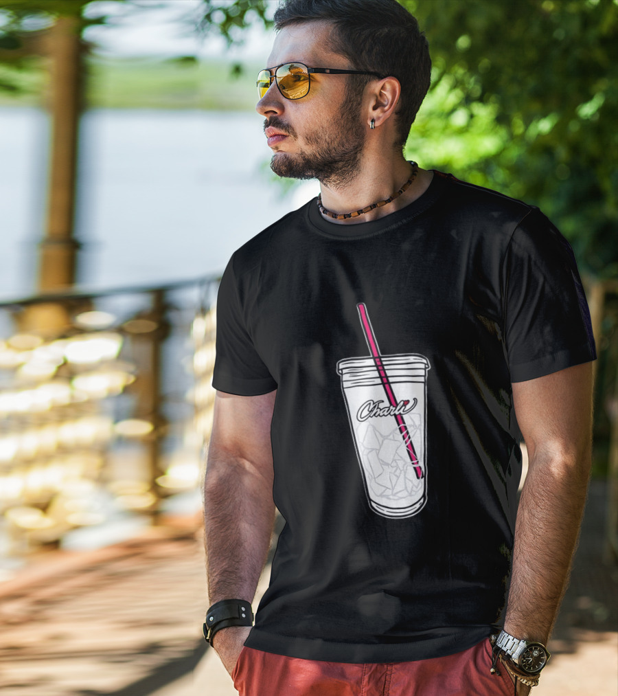 Charli Iced Coffee Cup Pink Straw Sketch T-Shirt