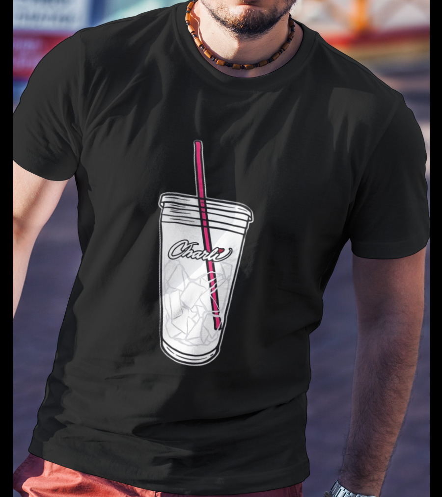 Charli Iced Coffee Cup Pink Straw Sketch T-Shirt