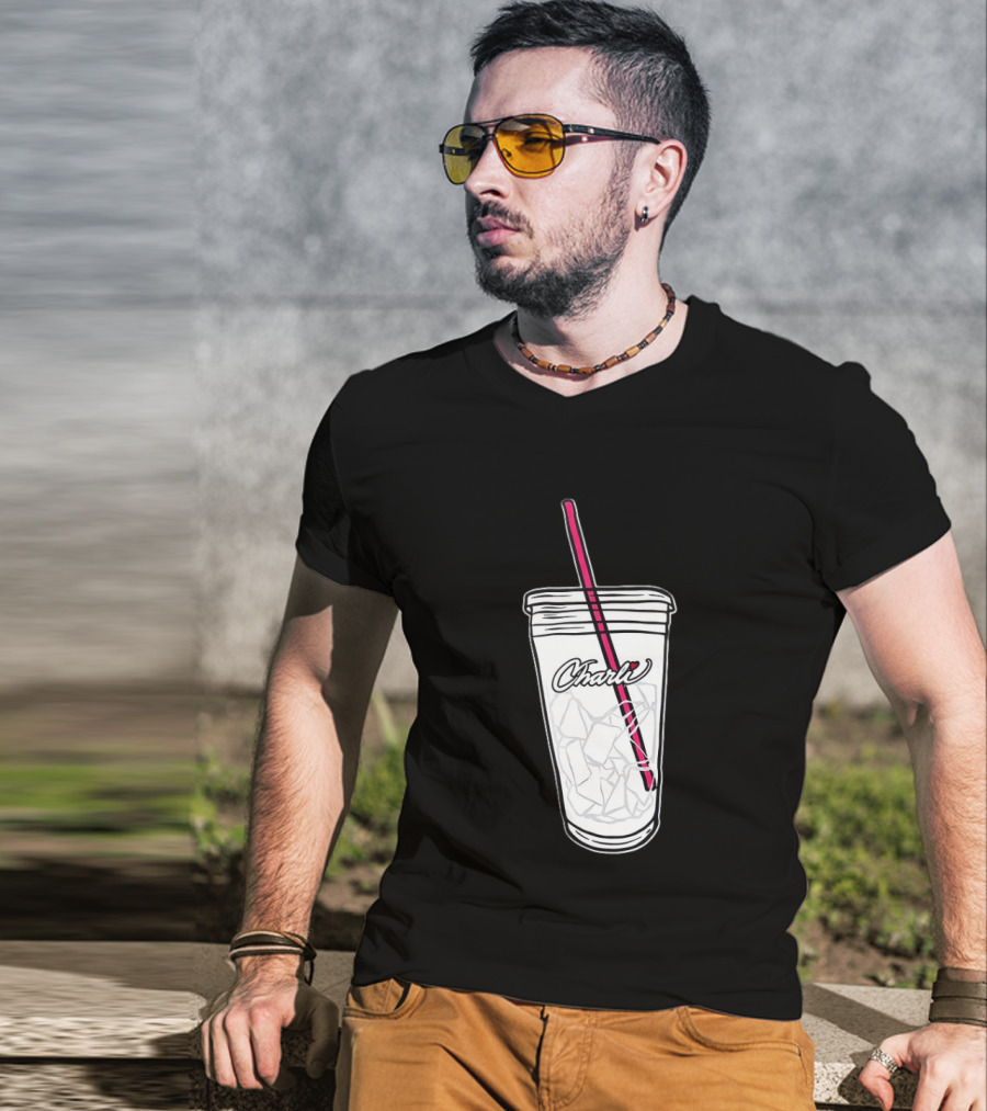 Charli Iced Coffee Cup Pink Straw Sketch T-Shirt