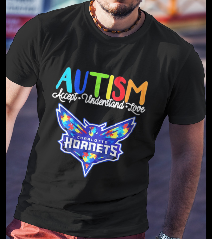Charlotte Hornets Autism Accept Understand Love Awareness Support Puzzle Wings T-Shirt