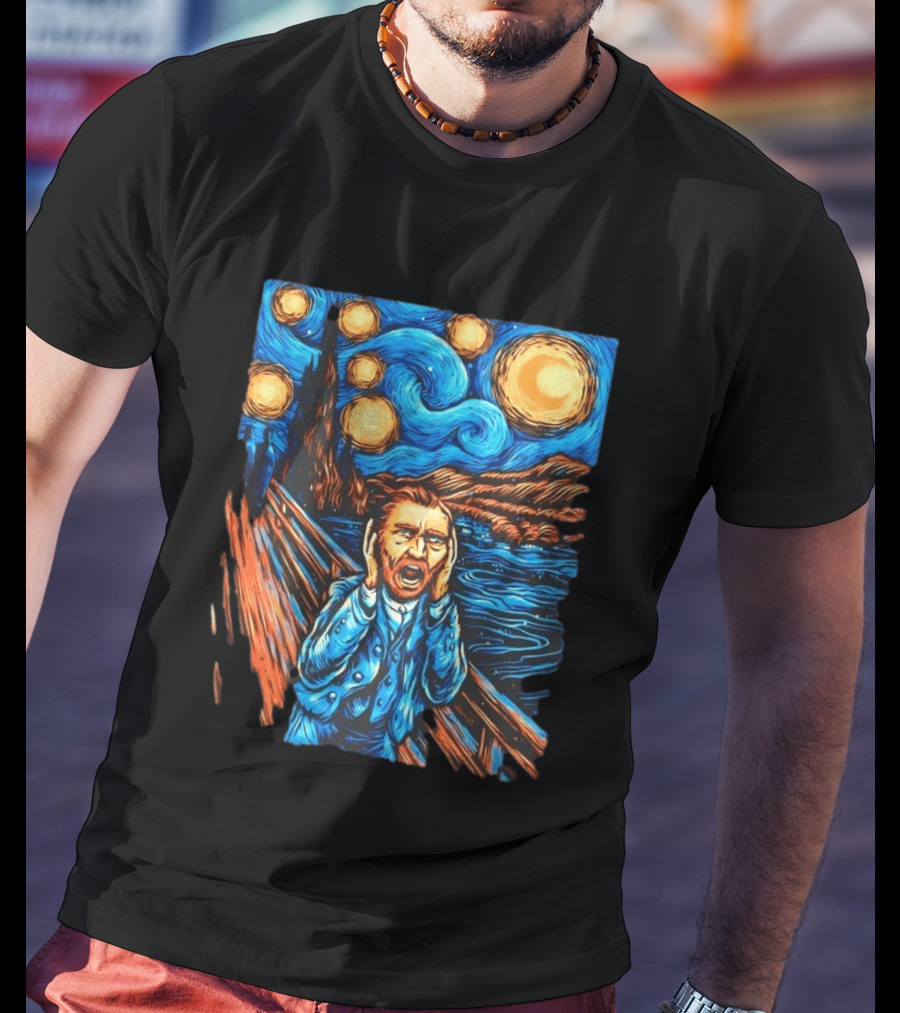 Vincent Van Gogh Starry Night Meets Edvard Munch The Scream Fusion T-Shirt
