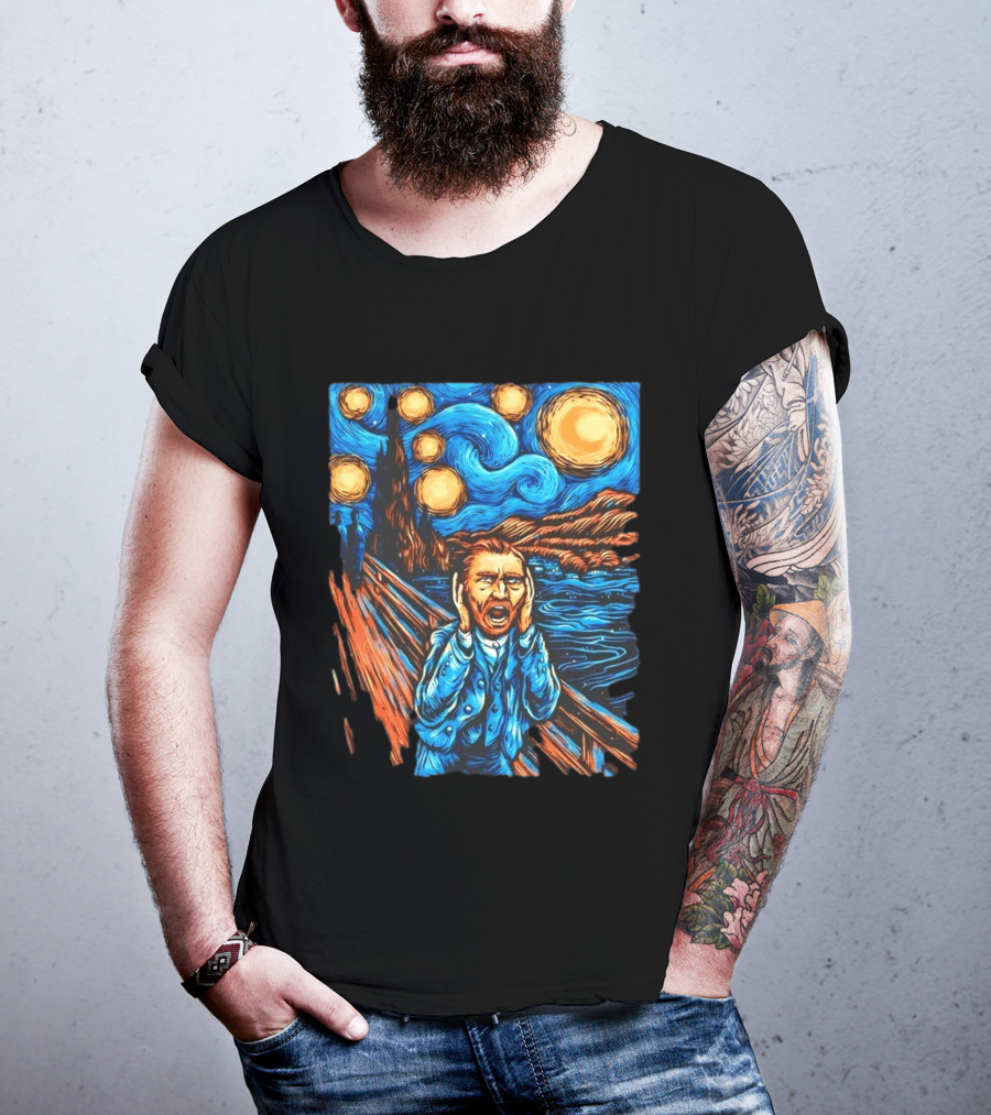 Vincent Van Gogh Starry Night Meets Edvard Munch The Scream Fusion T-Shirt