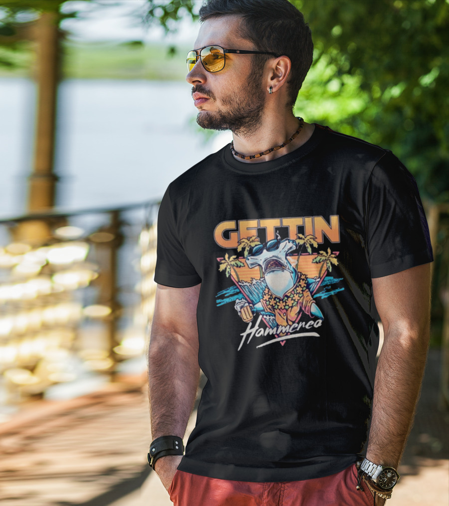 Gettin Hammered Shark Tropical Sunset Vibes T-Shirt