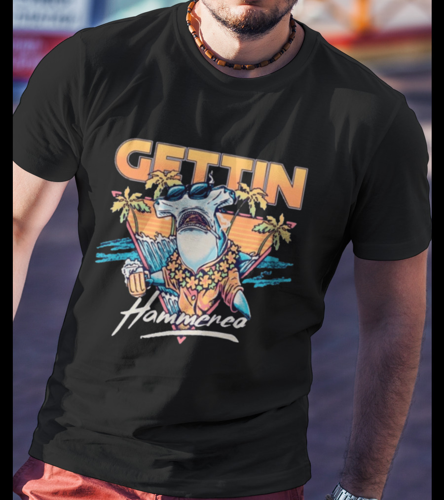 Gettin Hammered Shark Tropical Sunset Vibes T-Shirt