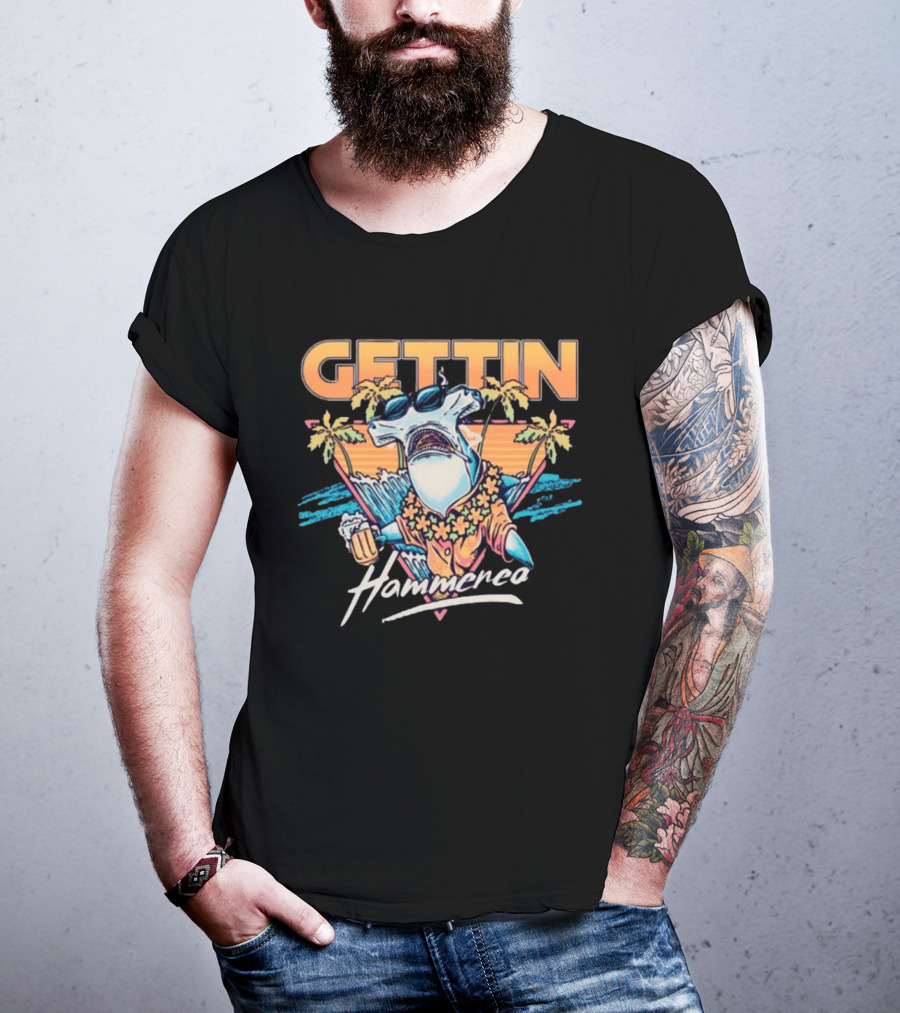 Gettin Hammered Shark Tropical Sunset Vibes T-Shirt