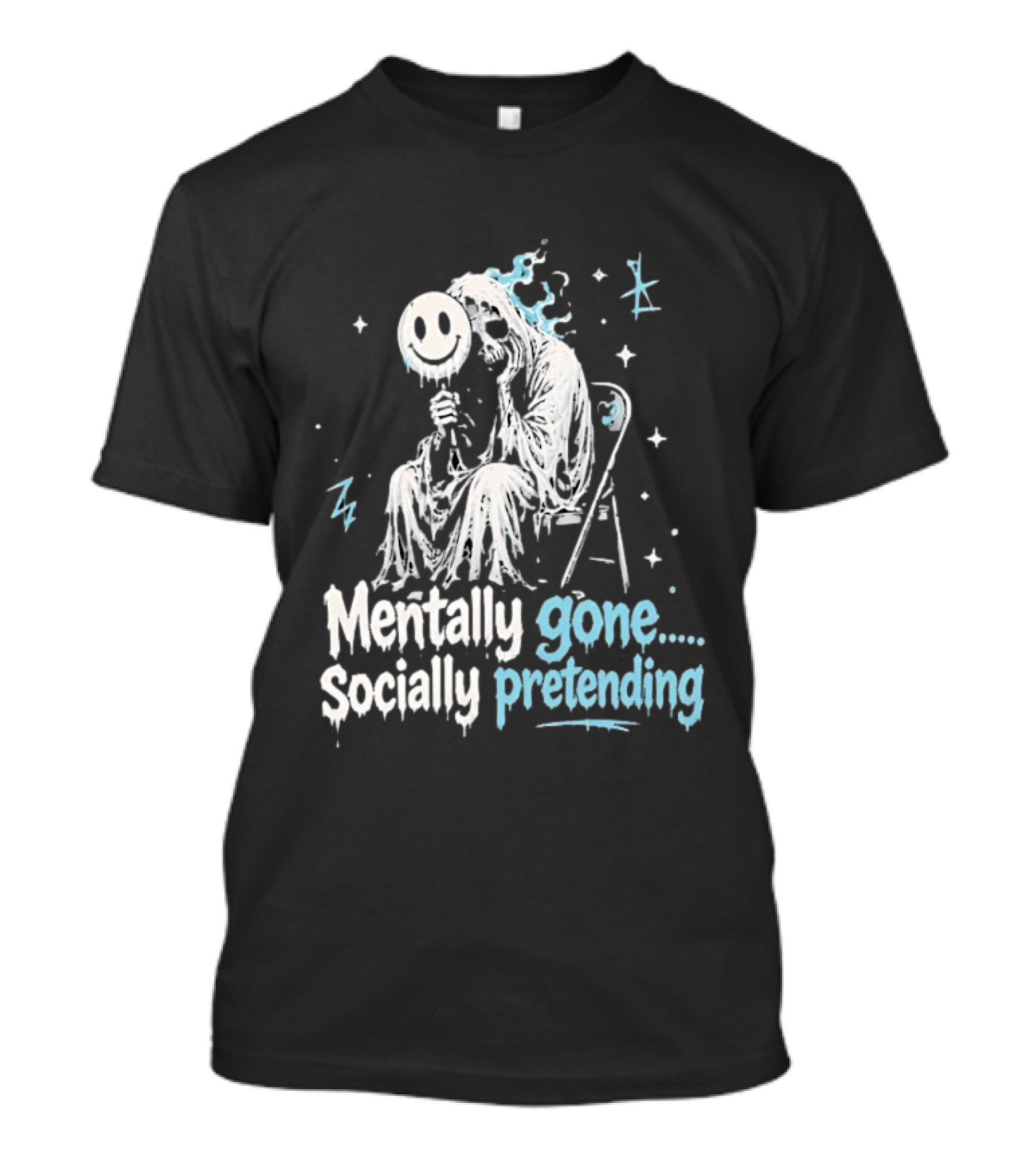 Mentally Gone Socially Pretending Goth Skull On Chair T-Shirt