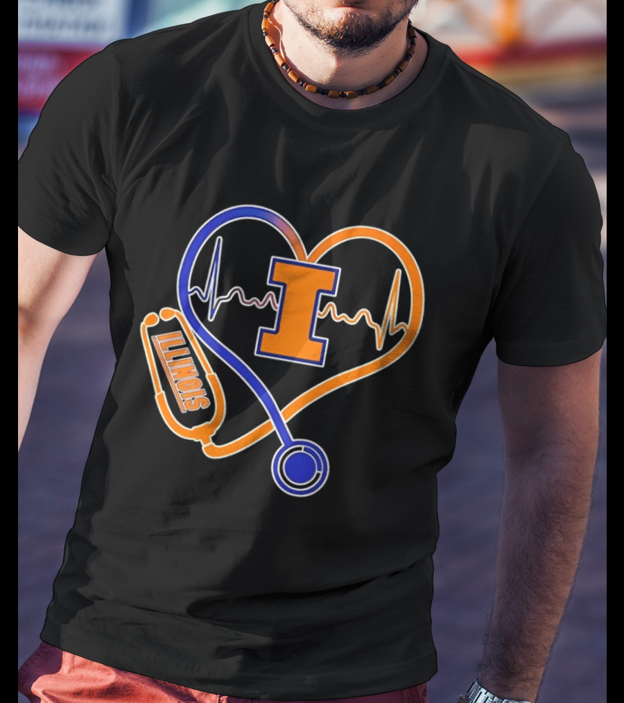 Illinois Fighting Illini Heartbeat I Nurse Stethoscope Love T-Shirt