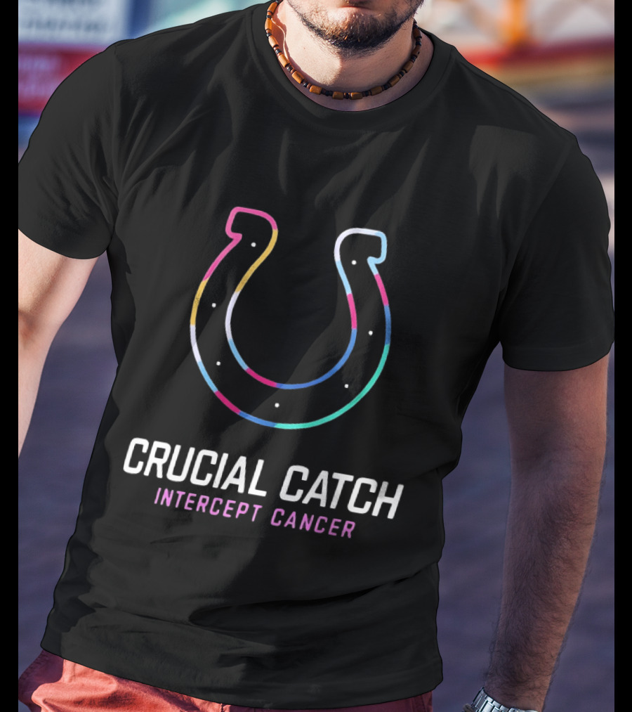 Indianapolis Colts Crucial Catch Intercept Cancer Neon Horseshoe T-Shirt