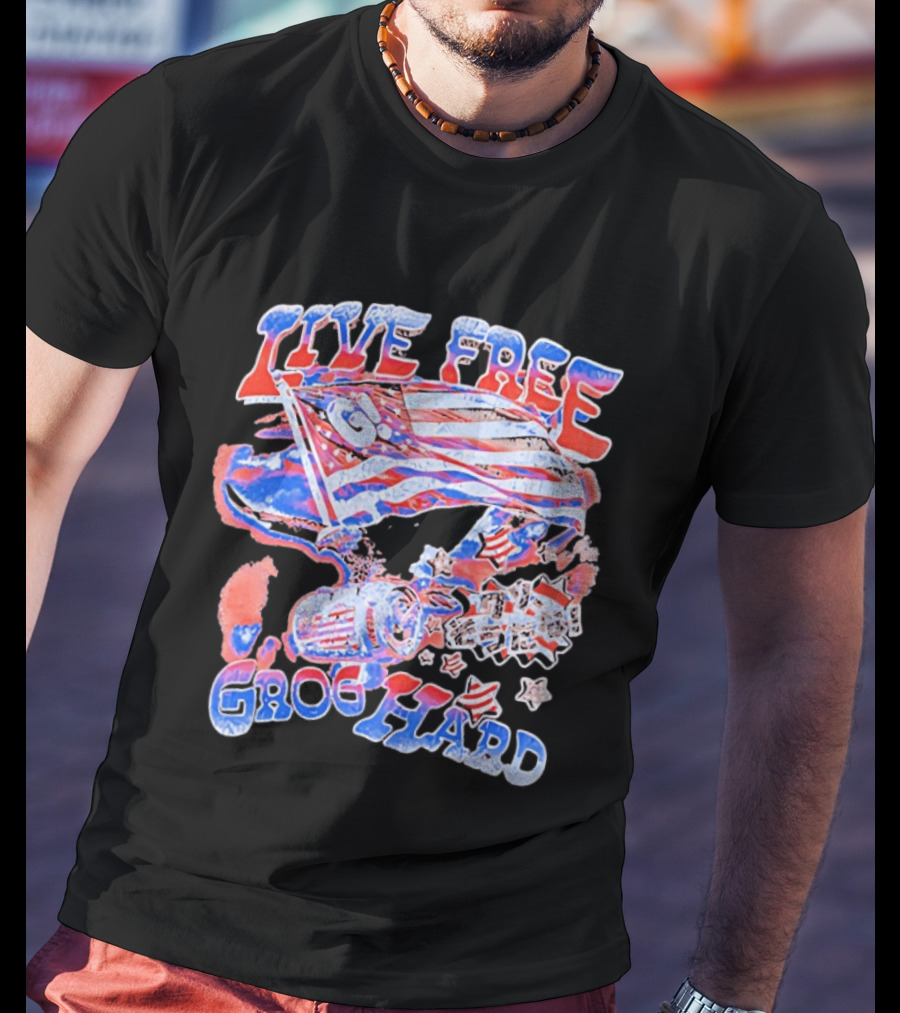 Live Free Grog Hard 2026 Grog Tour American Flag Crocodile And Beer Barrel T-Shirt