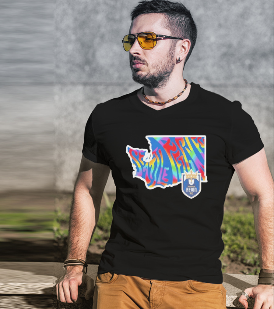 Seattle Reign FC Groovy Pride State Washington Map Rainbow T-Shirt