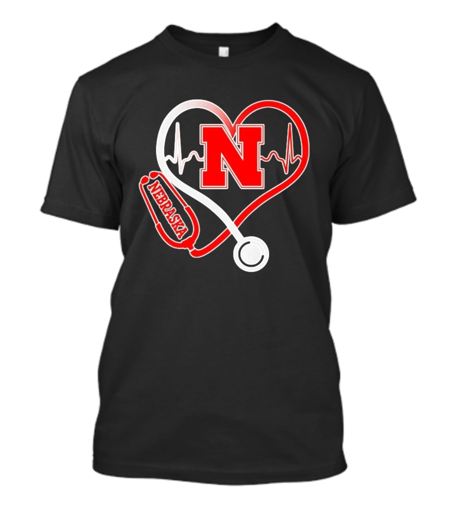 Nebraska Cornhuskers Heartbeat Stethoscope Love Nurse T-Shirt