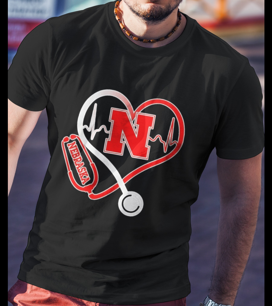 Nebraska Cornhuskers Heartbeat Stethoscope Love Nurse T-Shirt