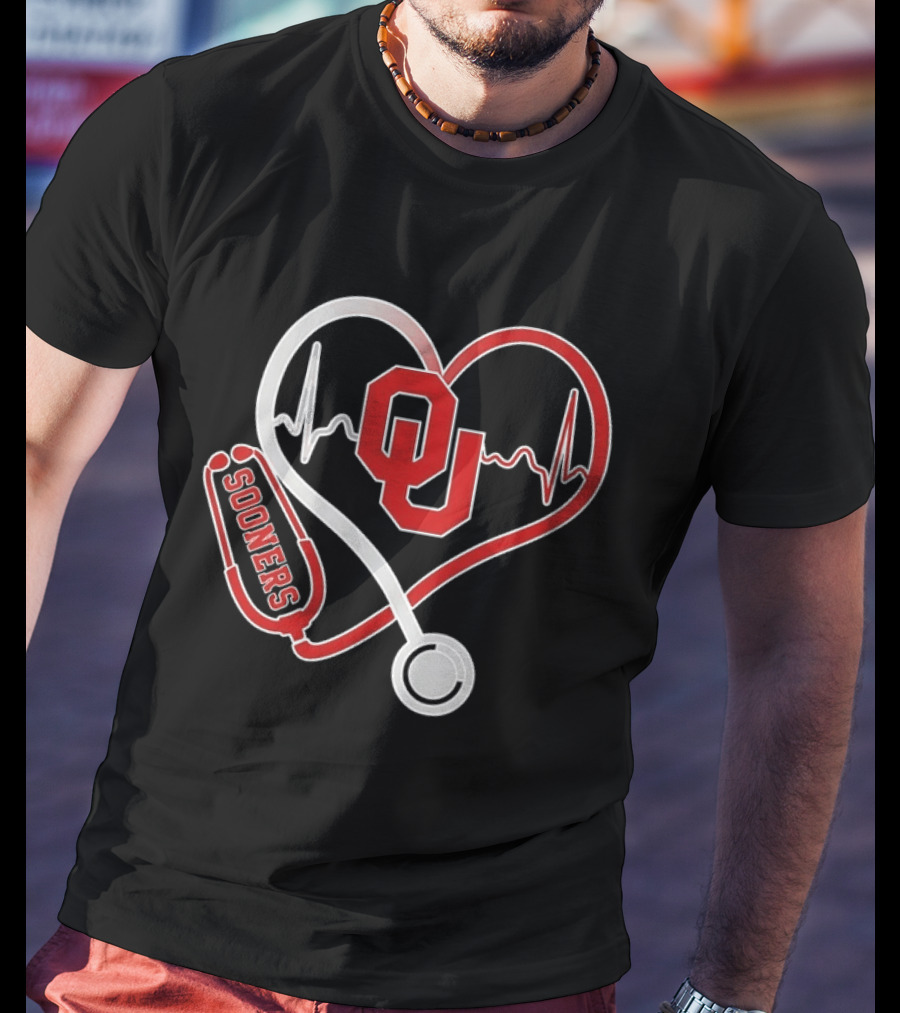 Oklahoma Sooners Heartbeat Nurse Love Stethoscope T-Shirt