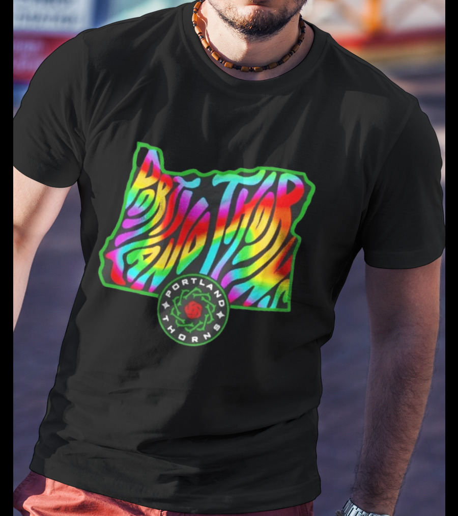 Portland Thorns Groovy Pride State Oregon Map Rainbow T-Shirt