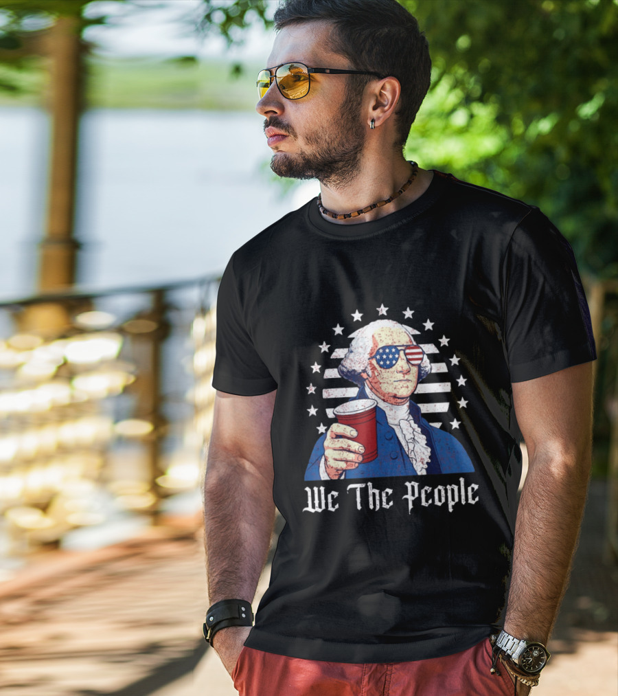 We The People George Washington Patriotic American Flag Sunglasses T-Shirt