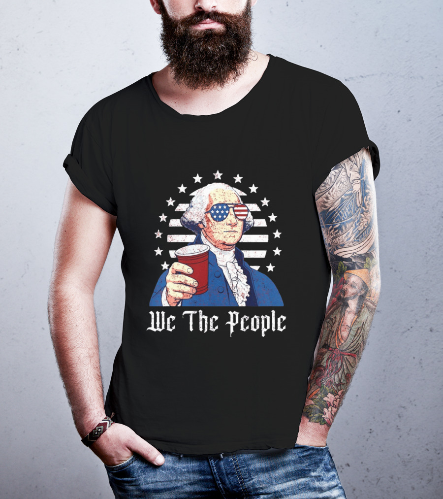 We The People George Washington Patriotic American Flag Sunglasses T-Shirt