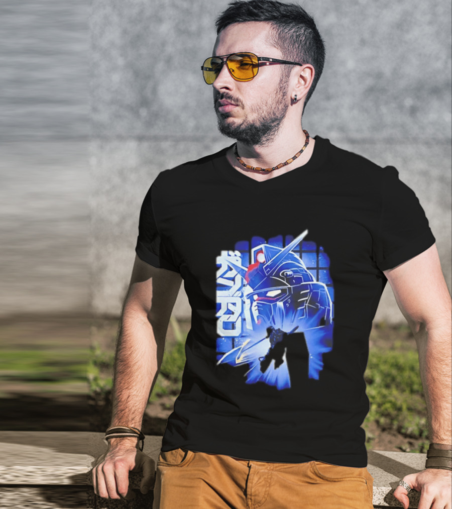 RX 78 2 Mobile Suit Gundam Fighter Neon Blue T-Shirt