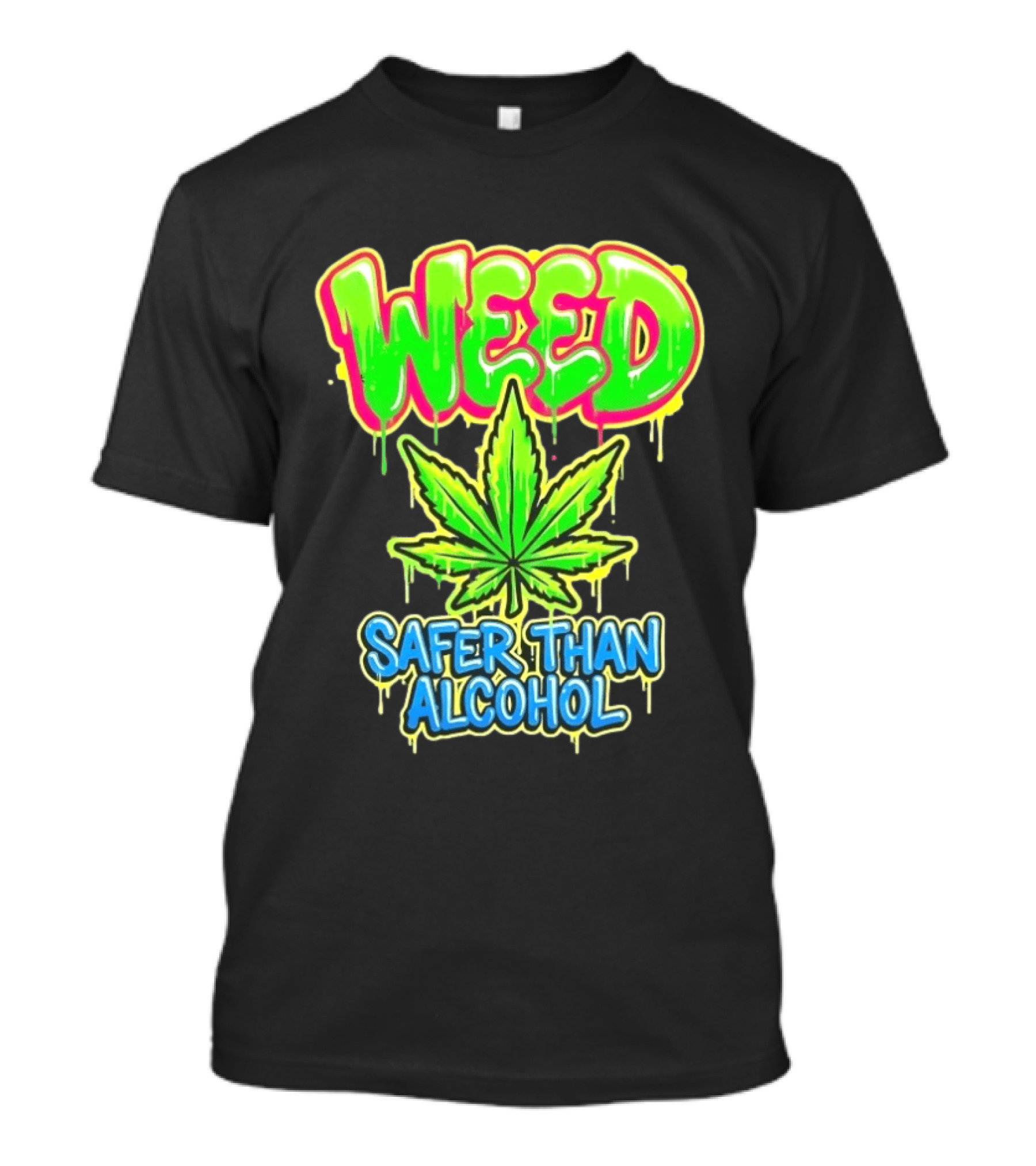 Weed Safer Than Alcohol Leaf Bright Graffiti T-Shirt