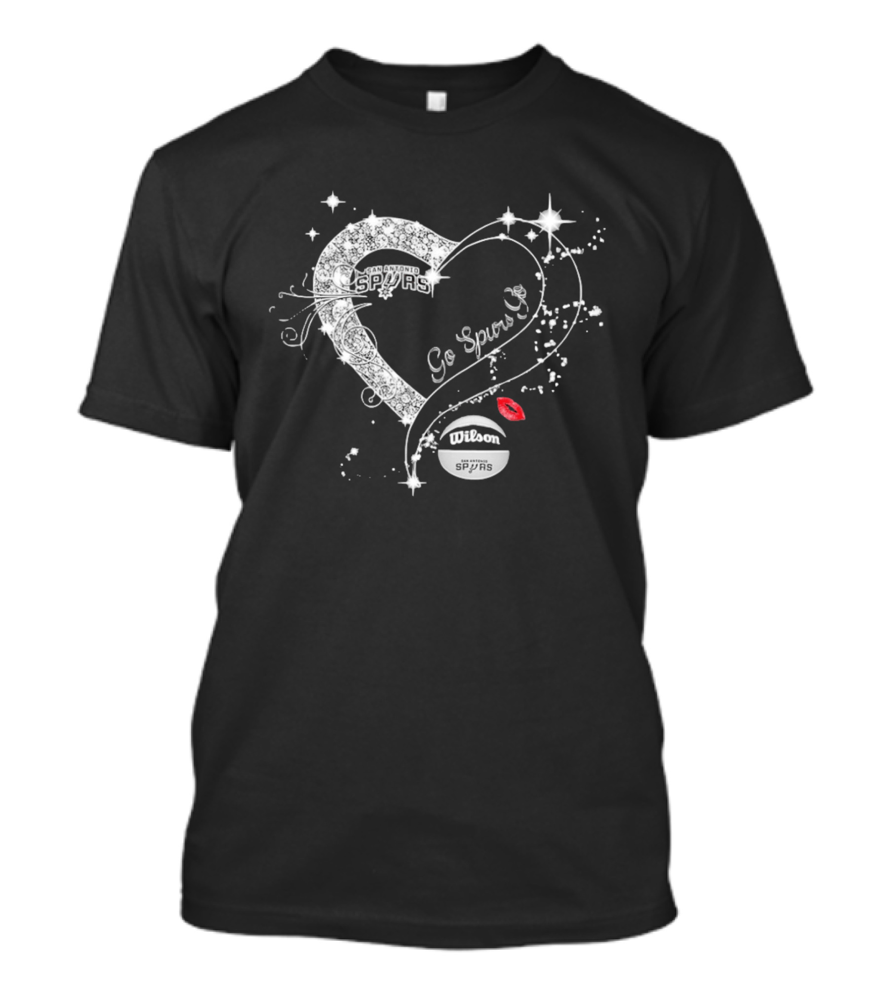 San Antonio Spurs Go Spurs Go Heart Wilson Basketball Sparkle Lips T-Shirt