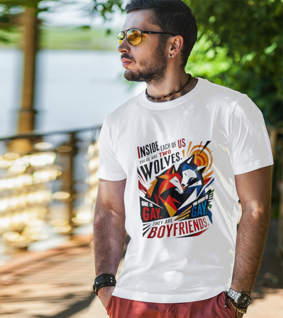 Inside Each Of Us There Are Two Wolves One Is Gay The Other Is Gay They Are Boyfriends T-Shirt