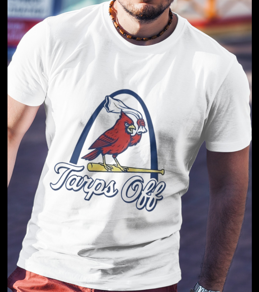 St. Louis Cardinals Tarps Off Bird Logo Arch Baseball T-Shirt