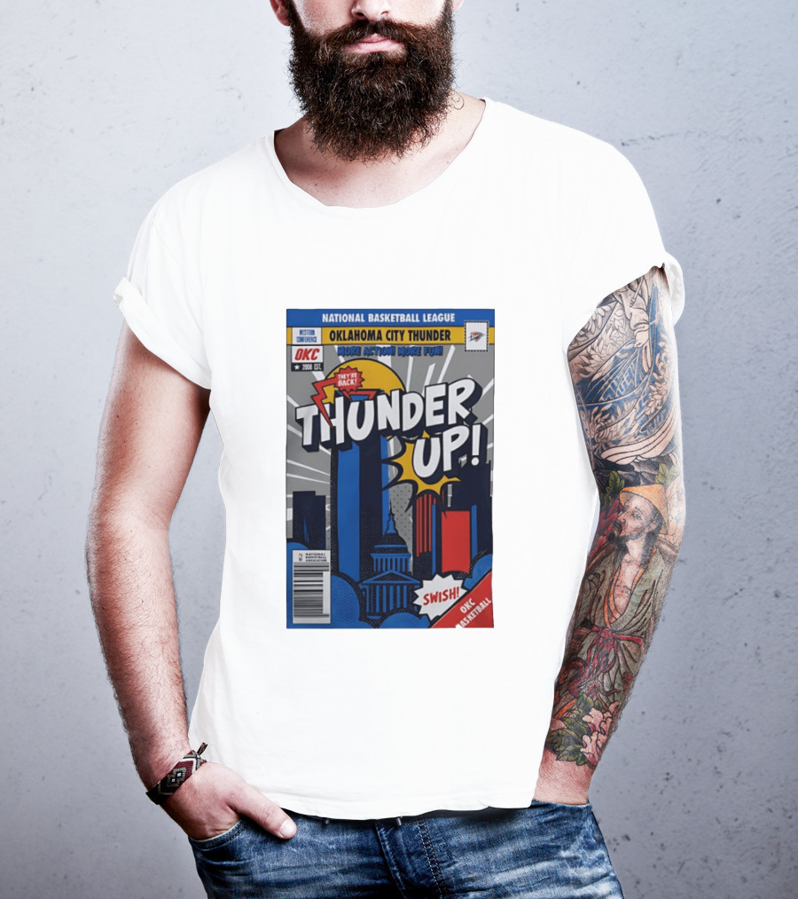 National Basketball League Oklahoma City Thunder Up Comic Swish They're Back OKC Basketball T-Shirt