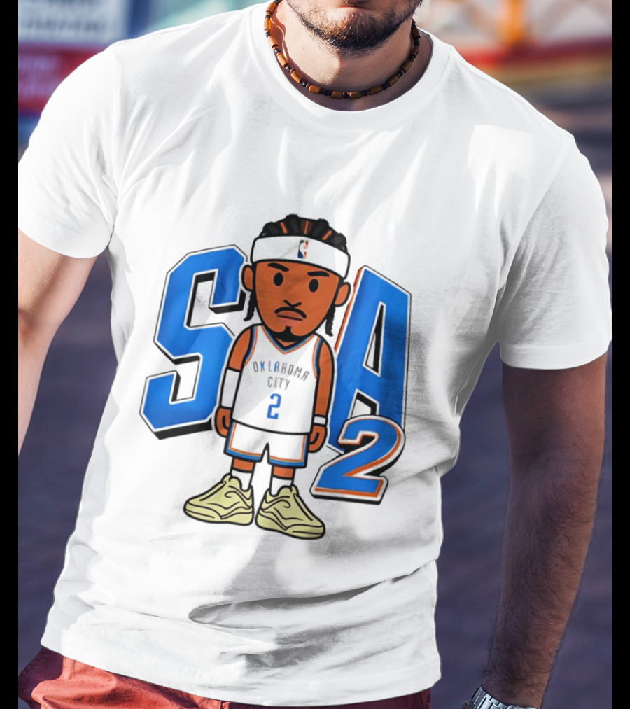 Shai Gilgeous Alexander Oklahoma City 2 Blue SA Caricature T-Shirt
