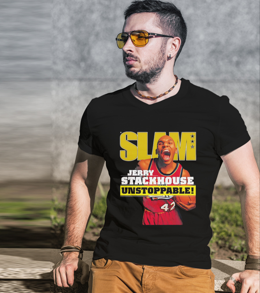 Jerry Stackhouse SLAM Unstoppable Detroit Pistons 42 Hardwood Classics Basketball T-Shirt