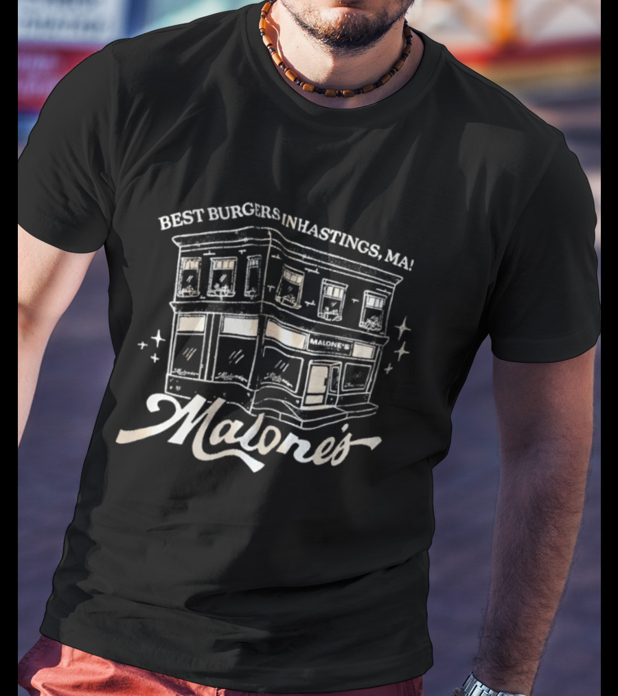 Malone's Best Burgers Inhastings MA Classic Building Illustrative T-Shirt