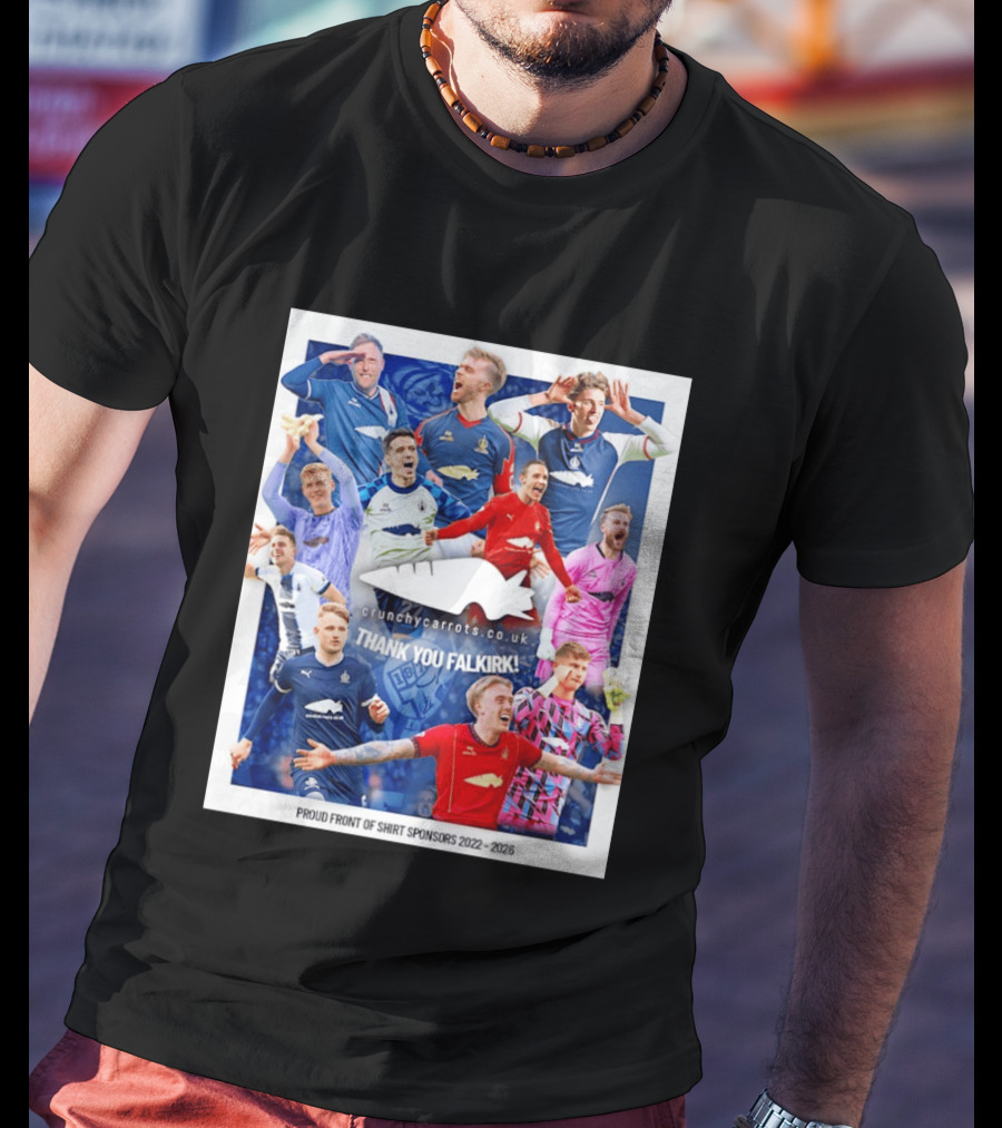 Crunchycarrots.co.uk Thank You Falkirk FC Proud Front Of Sponsors 2022 2026 T-Shirt