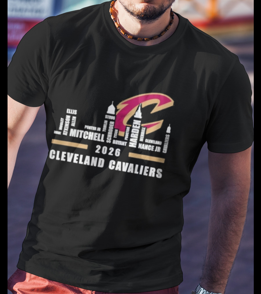 Cleveland Cavaliers 2026 Skyline Mitchell Bickerstaff Garland Allen Mobley Wade Okoro LeVert Stevens T-Shirt