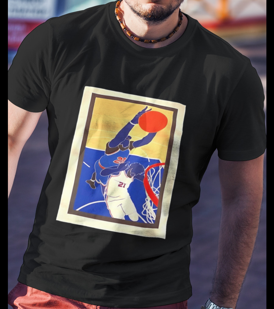 Mitchell Robinson 23 Dunking Joel Embiid 21 New York Knicks Basketball NBA 2026 T-Shirt