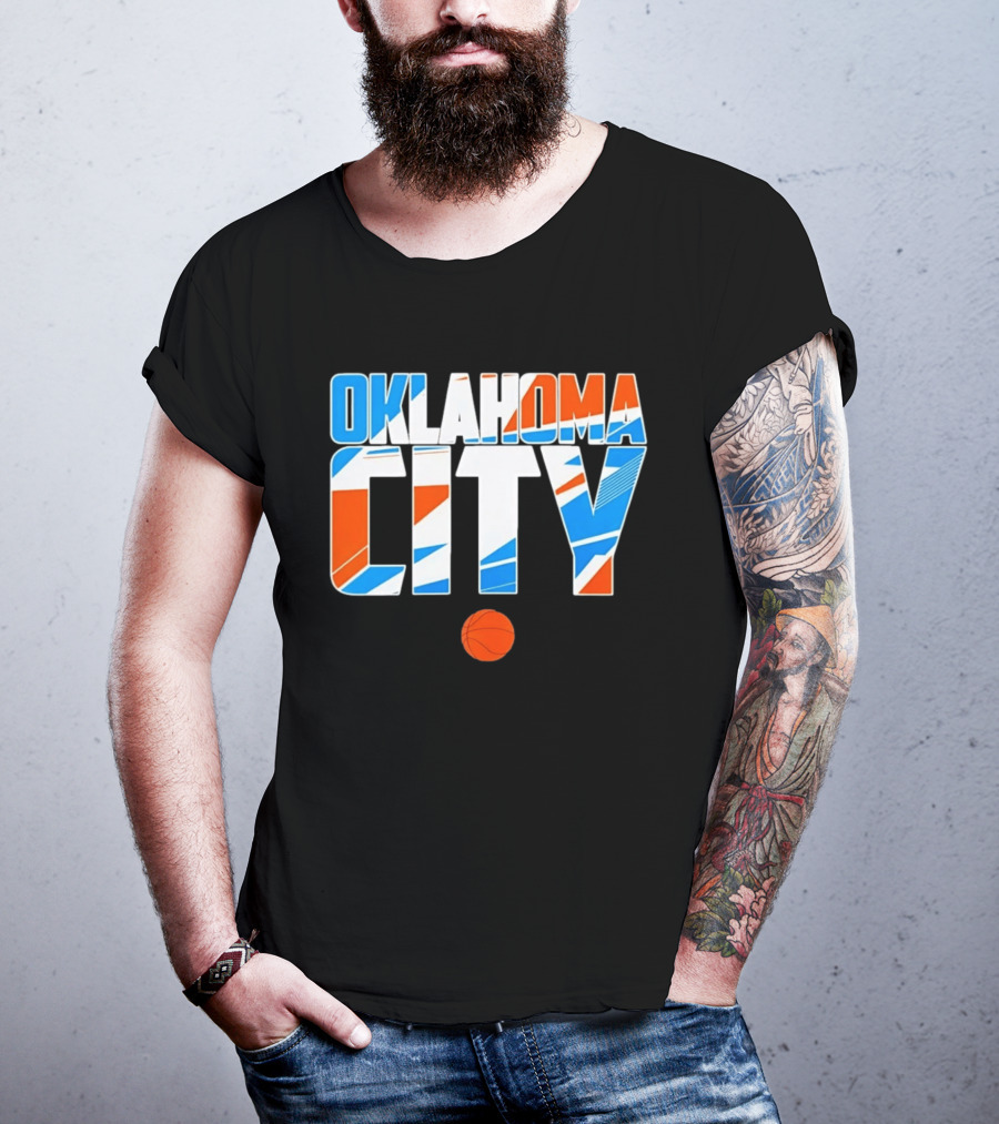Oklahoma City Basketball Pride Colorful Lettering With Orange Basketball T-Shirt