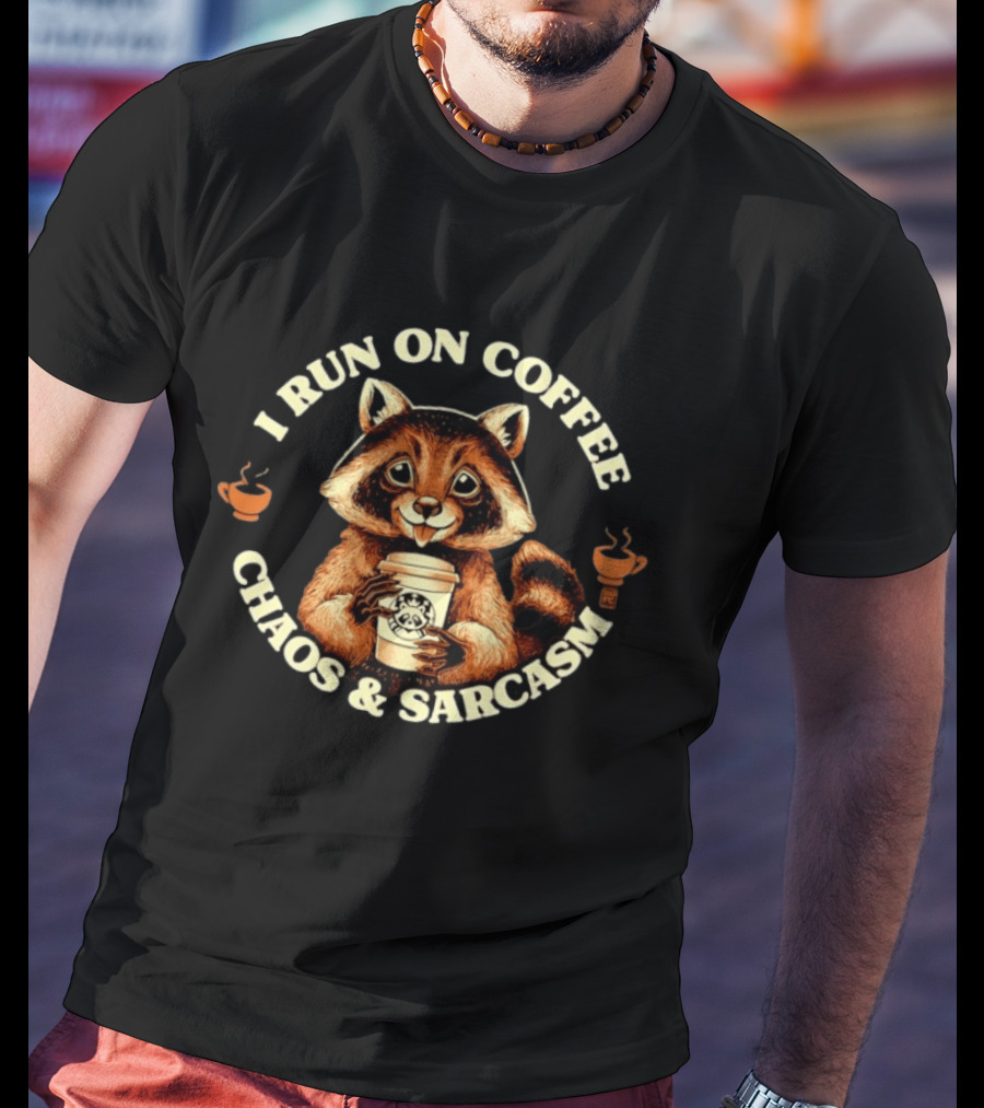 I Run On Coffee Chaos And Sarcasm Raccoon Vintage Coffee Lover T-Shirt