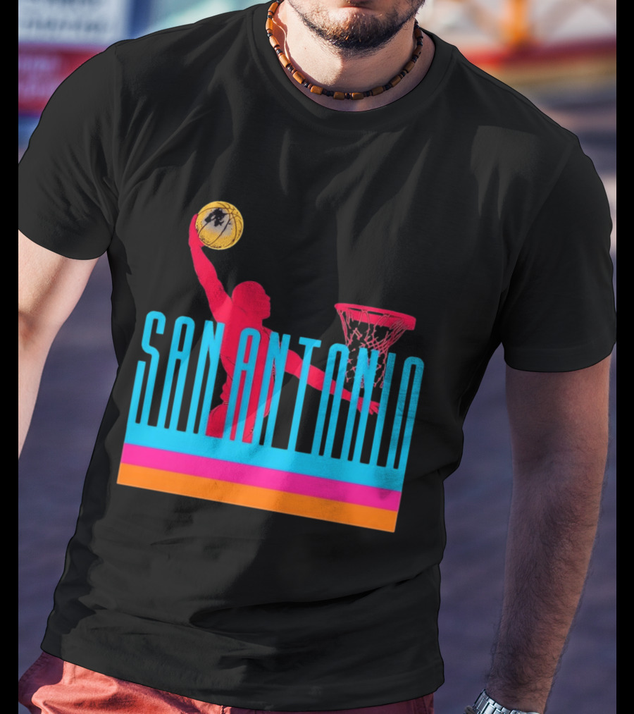 San Antonio Basketball Dunking Pink T-Shirt