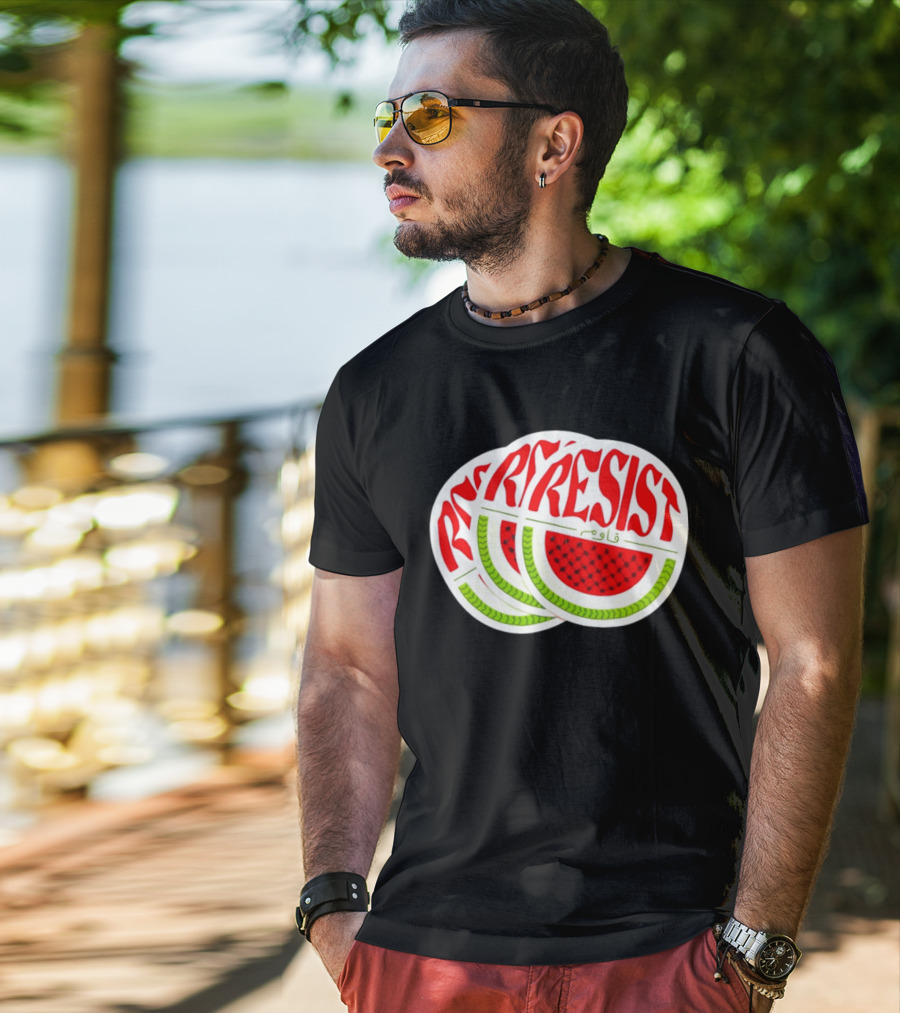 Watermelon Keffiyeh Resist Free Palestine Arabic Text قاوم T-Shirt