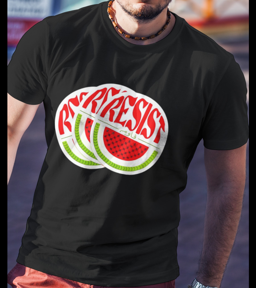 Watermelon Keffiyeh Resist Free Palestine Arabic Text قاوم T-Shirt