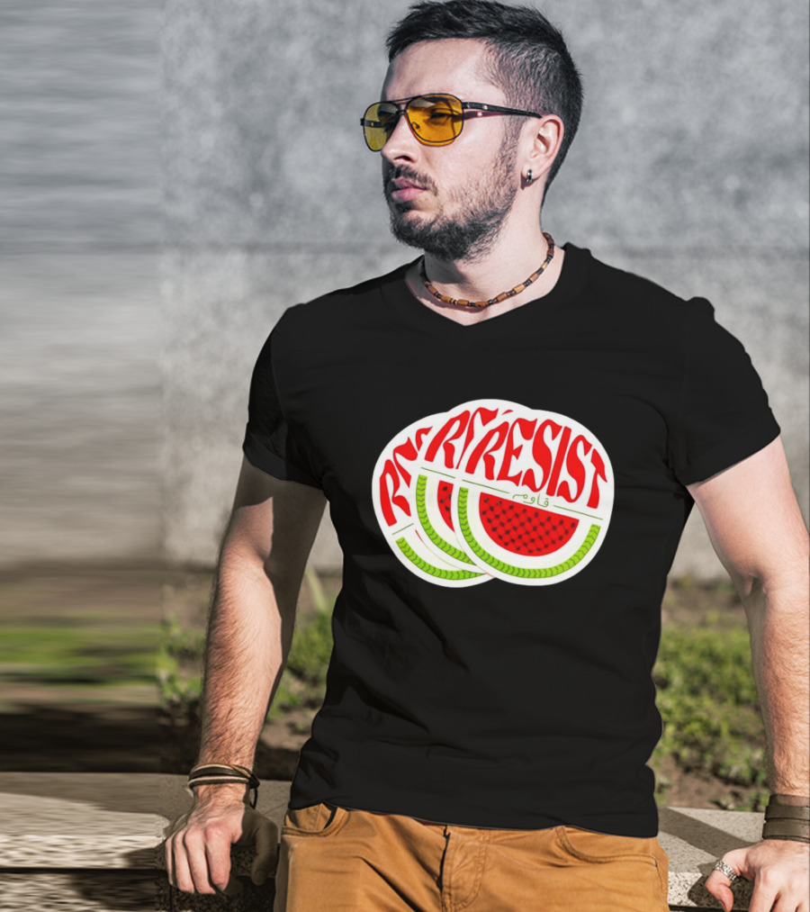 Watermelon Keffiyeh Resist Free Palestine Arabic Text قاوم T-Shirt