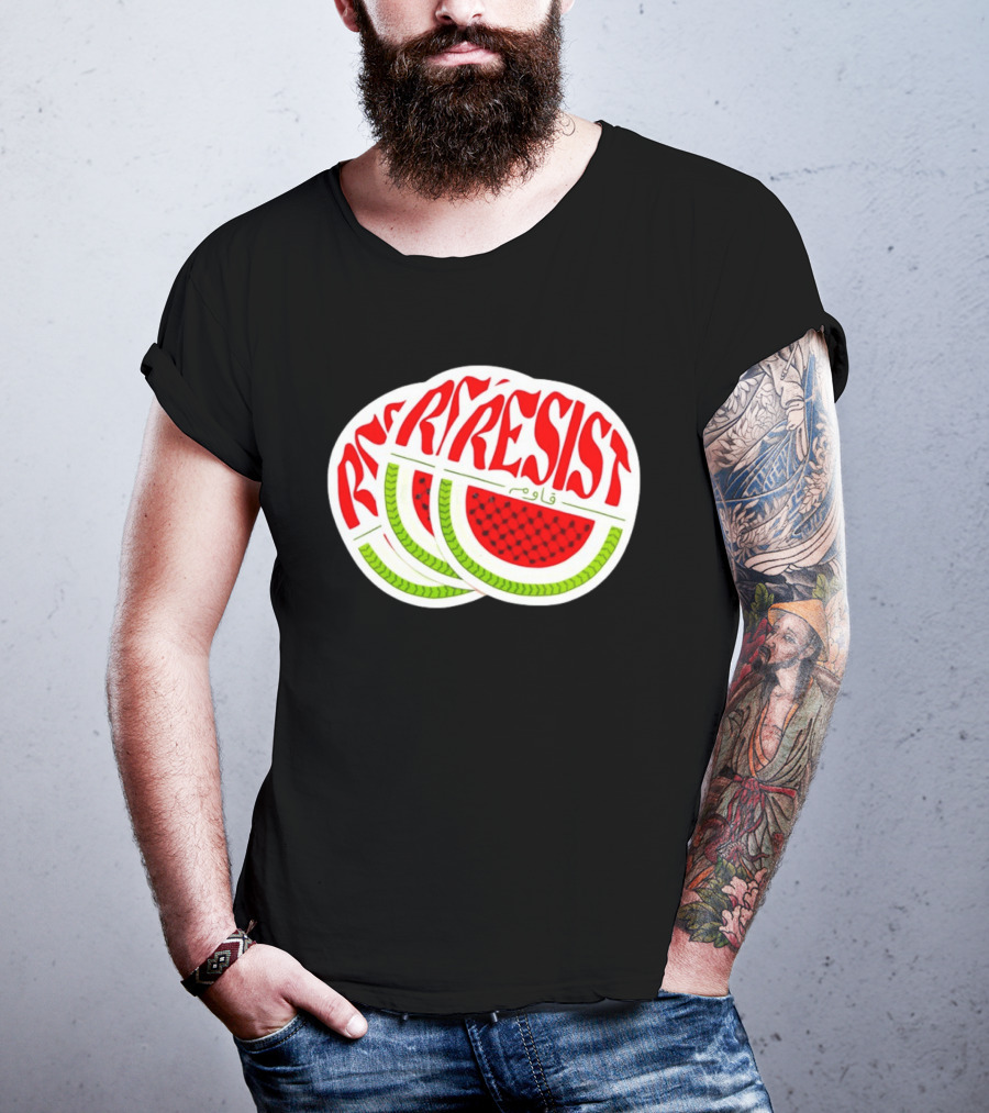 Watermelon Keffiyeh Resist Free Palestine Arabic Text قاوم T-Shirt