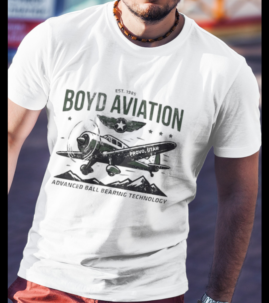 Boyd Aviation Advanced Ball Bearing Technology See The Stars Airplane And Mountain Scene T-Shirt