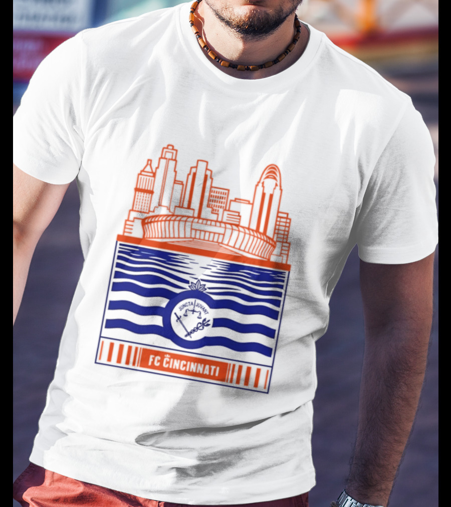 FC Cincinnati Stadium Skyline With River Flag T-Shirt