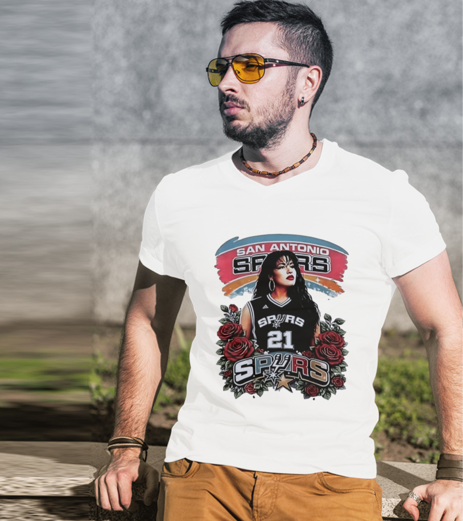 San Antonio Spurs 21 Selena Quintanilla Roses T-Shirt