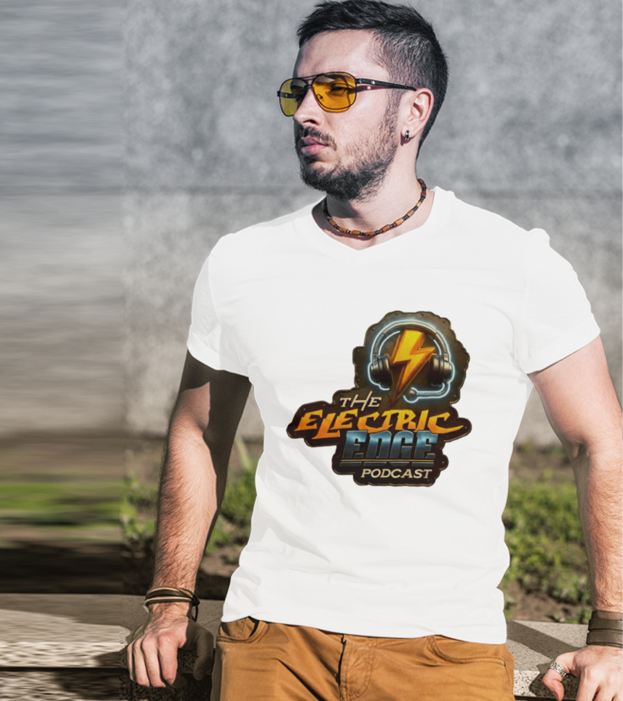The Electric Edge Podcast Headphone Lightning Bolt T-Shirt